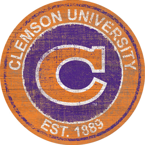 Clemson Tigers Herritage Logo Round Wood Sign - 23.5