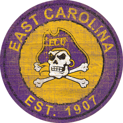 ECU Pirates Heritage Logo Round Wood Sign - 24