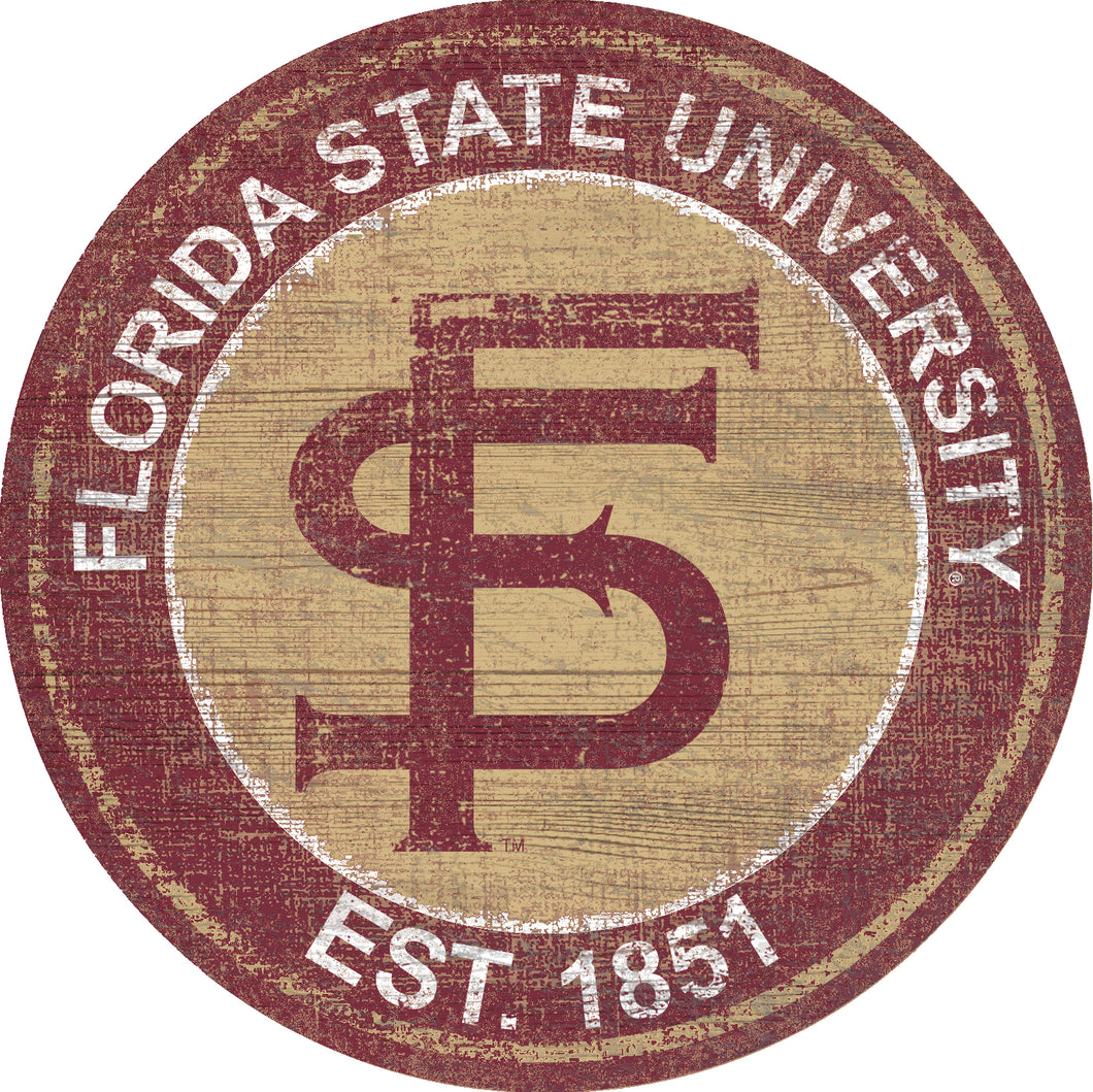 Florida State Seminoles Heritage Logo Round Wood Sign - 24