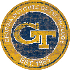 Georgia Tech Yellow Jackets Herritage Logo Round Wood Sign - 23.5"