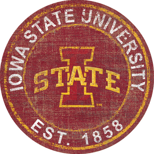 Iowa State Cyclones Heritage Logo Round Wood Sign - 24