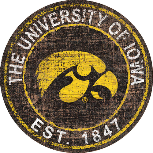 Iowa Hawkeyes Heritage Logo Round Wood Sign - 24