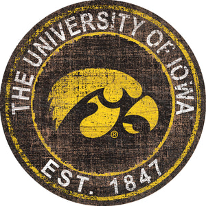 Iowa Hawkeyes Heritage Logo Round Wood Sign - 24"
