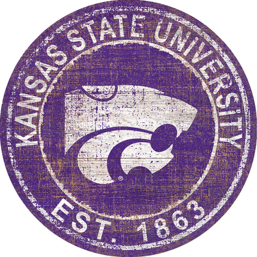 Kansas State Wildcats Heritage Logo Round Wood Sign - 24