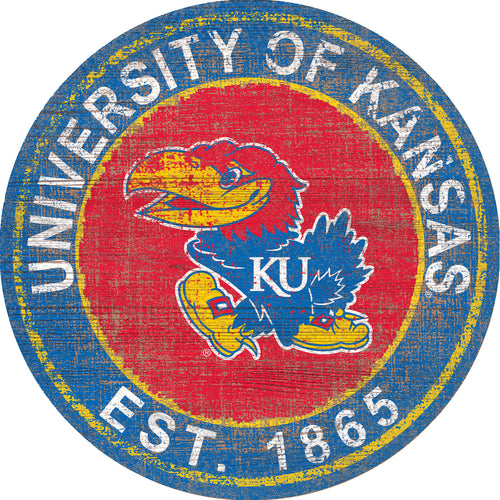 Kansas Jayhawks Heritage Logo Round Wood Sign - 24