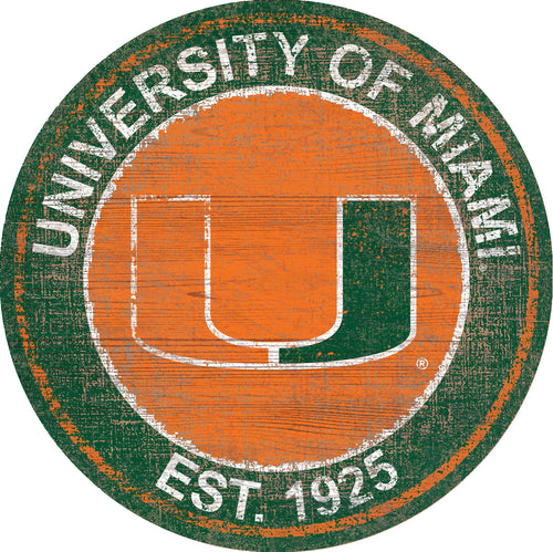 Miami Hurricanes Herritage Logo Round Wood Sign - 23.5