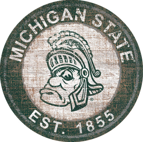 Michigan State Spartans Heritage Logo Round Wood Sign - 24