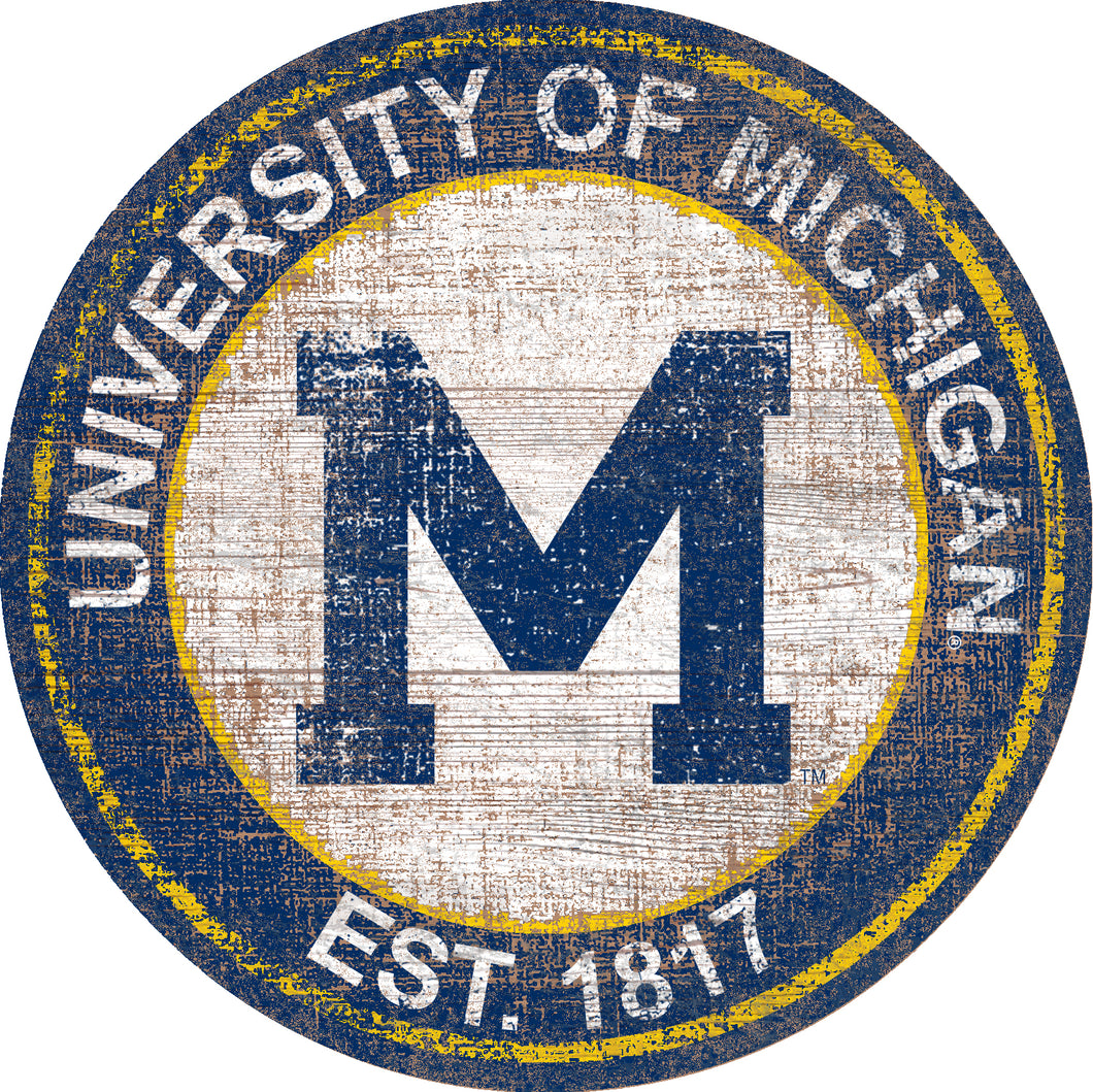 Michigan Wolverines Herritage Logo Round Wood Sign - 23.5
