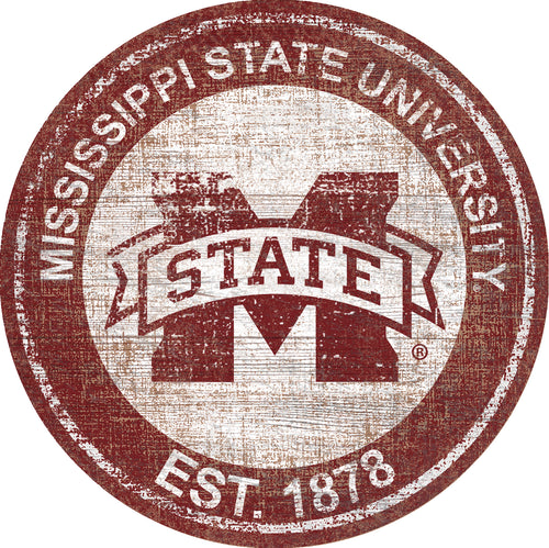 Mississippi State Bulldogs Heritage Logo Round Wood Sign - 23.5
