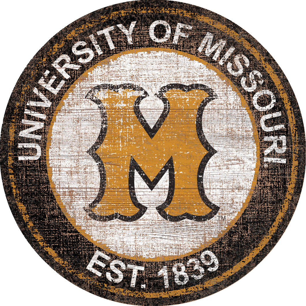 Missouri Tigers Herritage Logo Round Wood Sign - 23.5