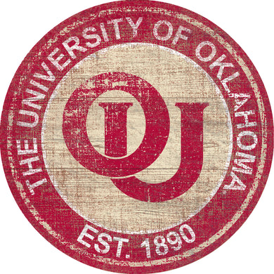 Oklahoma Sooners Herritage Logo Round Wood Sign - 23.5
