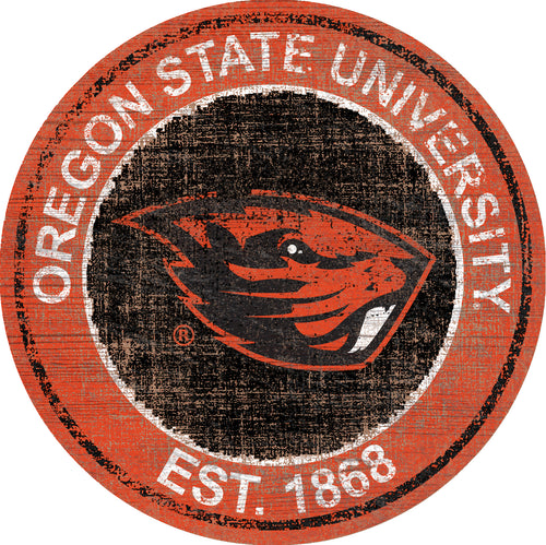Oregon State Beavers Heritage Logo Round Wood Sign - 24