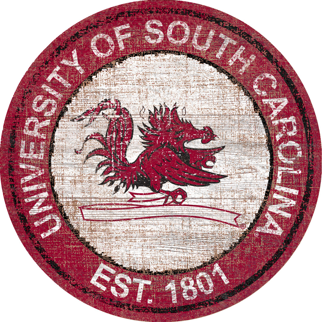 South Carolina Gamecocks Heritage Logo Round Wood Sign - 23.5