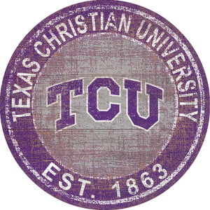 TCU Horned Frogs Heritage Logo Round Wood Sign - 24"