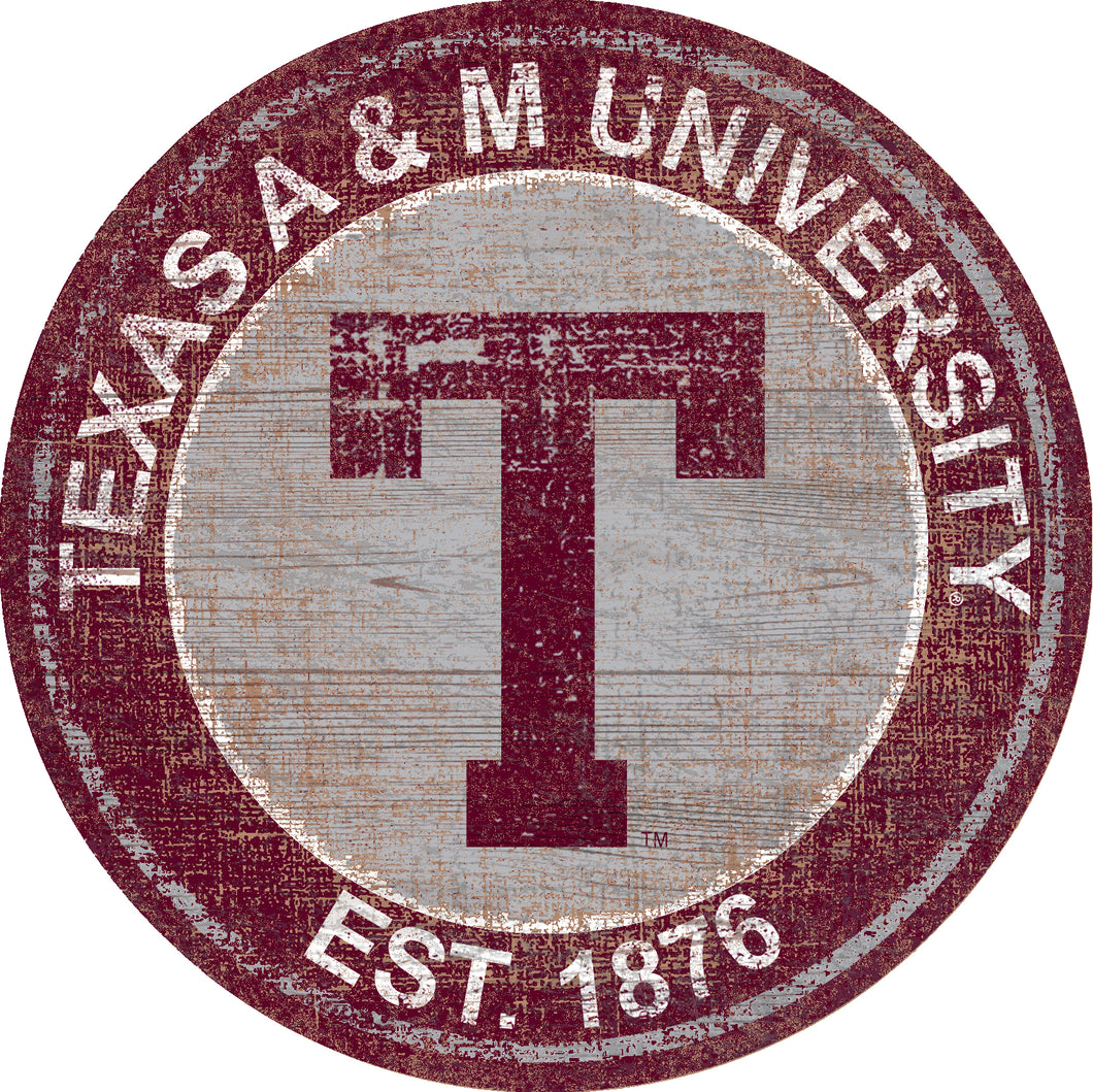 Texas A&M Aggies Heritage Logo Round Wood Sign - 23.5