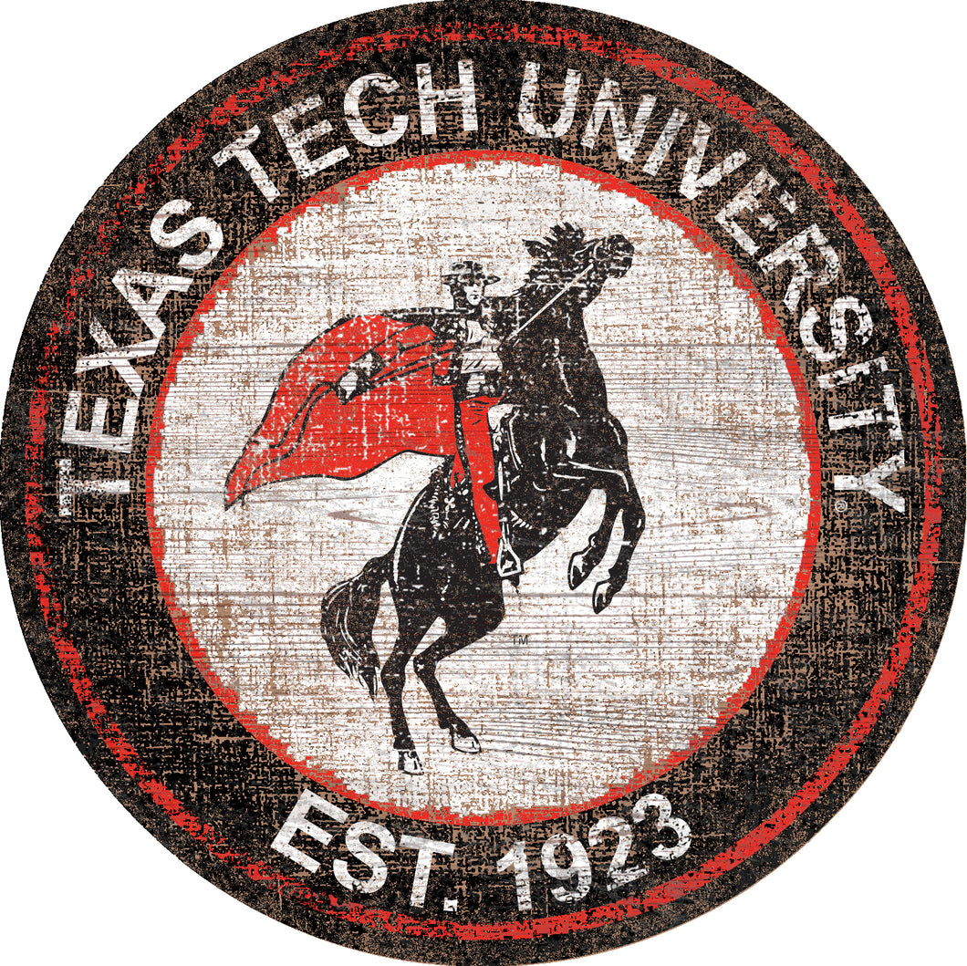 Texas Tech Red Raiders Heritage Logo Round Wood Sign - 23.5