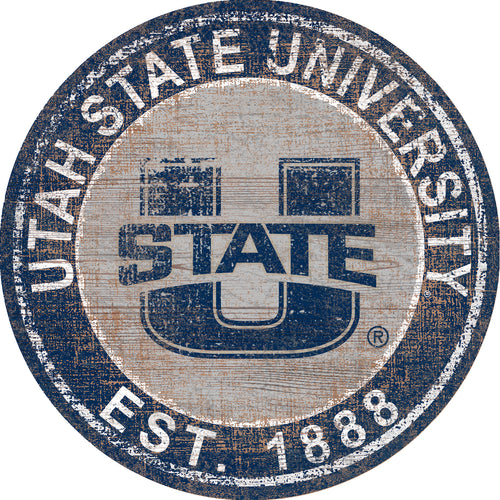Utah State Aggies Heritage Logo Round Wood Sign - 24