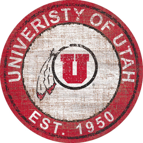 Utah Utes Heritage Logo Round Wood Sign - 24