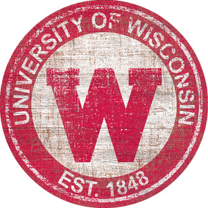 Wisconsin Badgers Heritage Logo Round Wood Sign - 23.5"