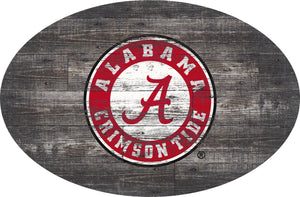 NCAA fan gear Alabama Crimson Tide state distressed wood oval sign from Sports Fanz
