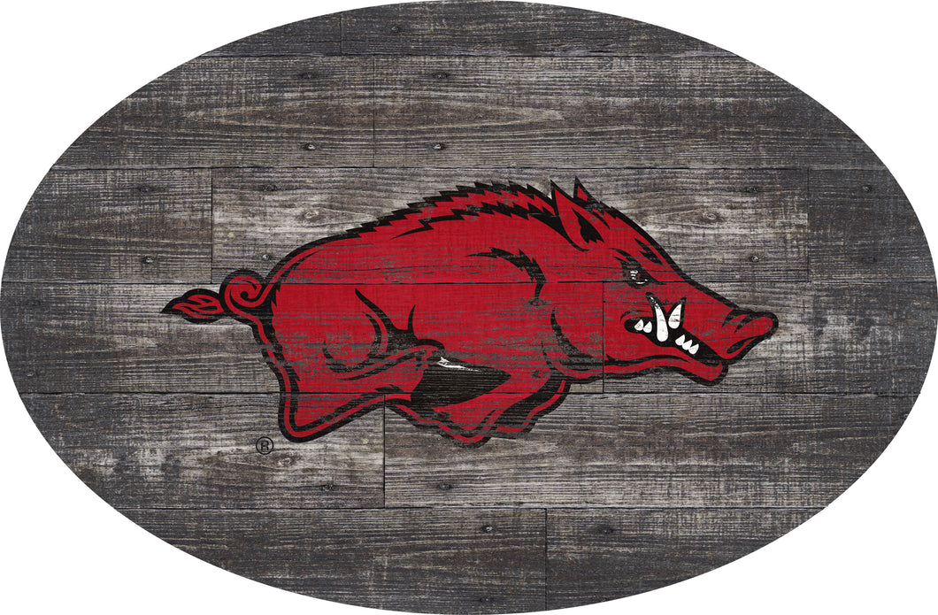 Arkansas Razorbacks Distressed Wood Oval Sign