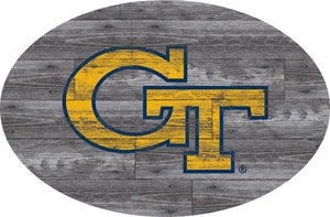 Georgia Tech Yellow Jackets Distressed Wood Oval Sign