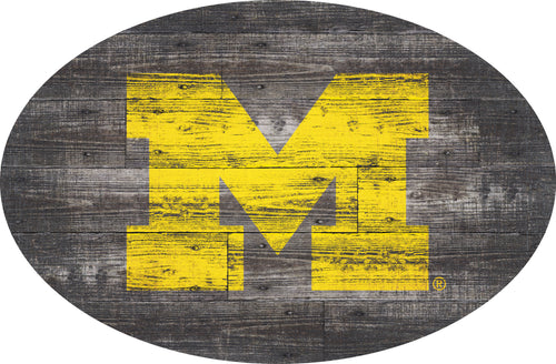 Michigan Wolverines Distressed Wood Oval Sign