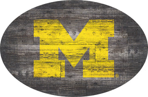 Michigan Wolverines Distressed Wood Oval Sign