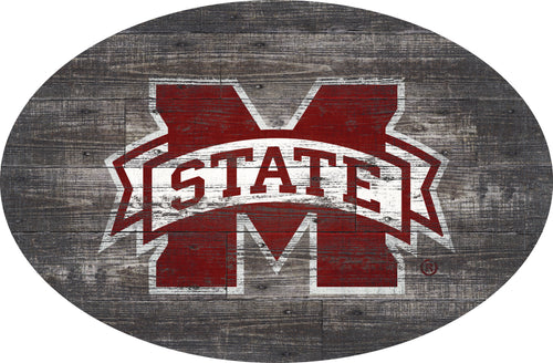Mississippi State Bulldogs Distressed Wood Oval Sign