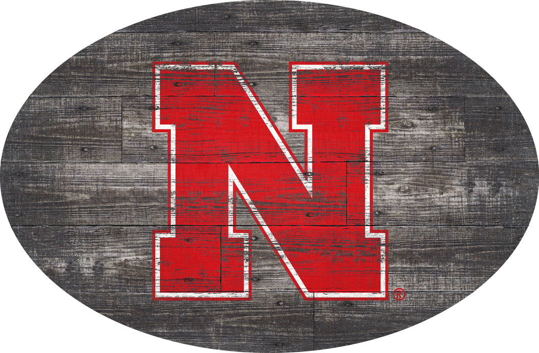 Nebraska Cornhuskers Distressed Wood Oval Sign