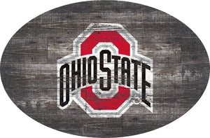 Ohio State Buckeyes Distressed Wood Oval Sign