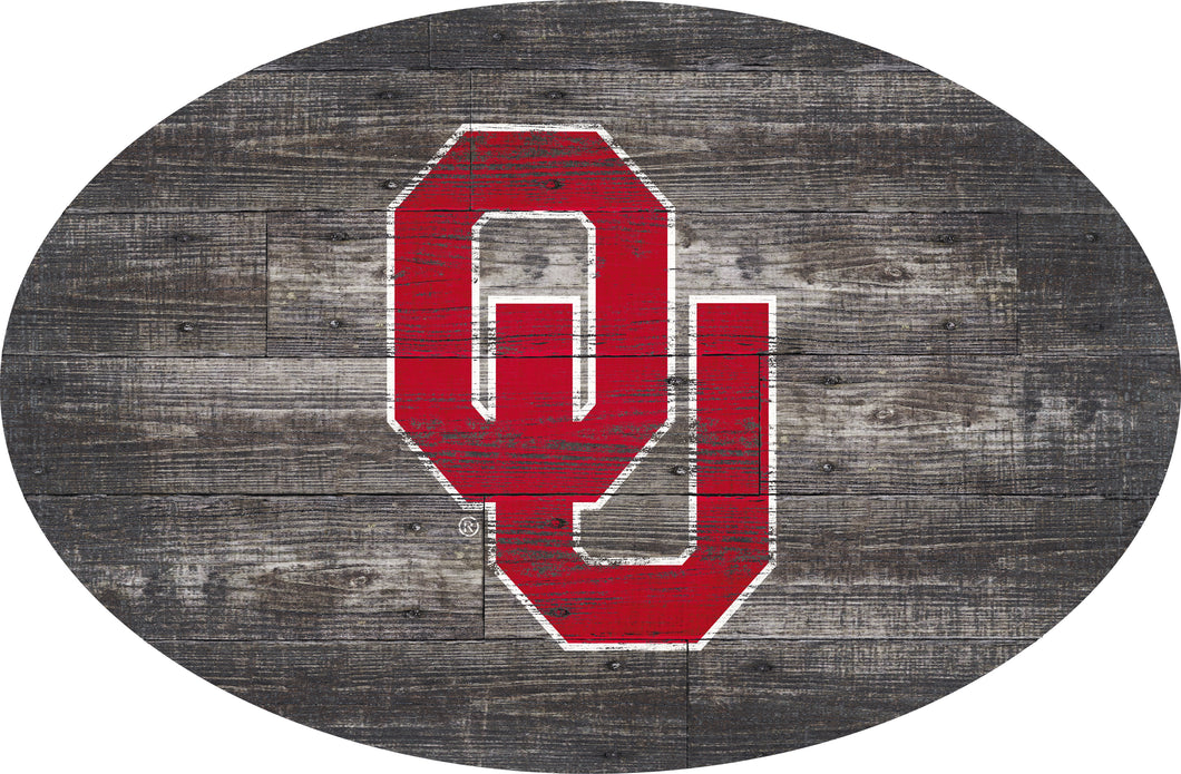 Oklahoma Sooners Distressed Wood Oval Sign