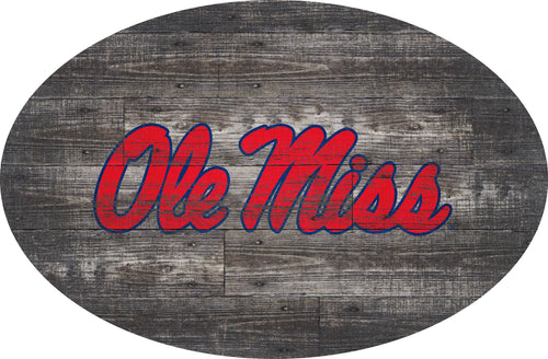 Ole Miss Rebels Distressed Wood Oval Sign