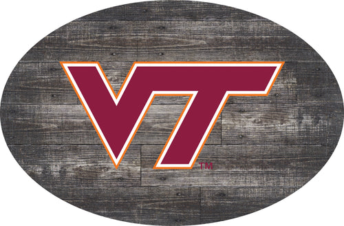 Virginia Tech Hokies Distressed Wood Oval Sign