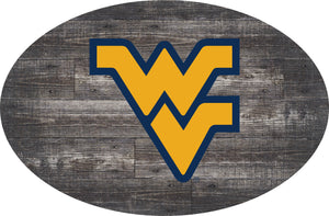 West Virginia Mountaineers Distressed Wood Oval Sign