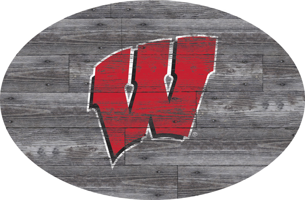 Wisconsin Badgers Distressed Wood Oval Sign
