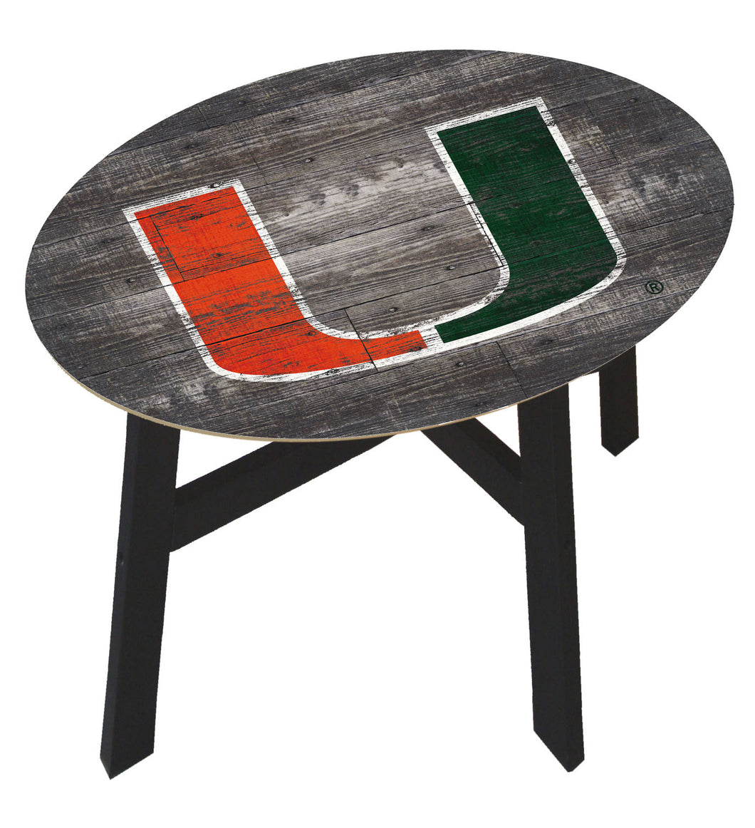 Miami Hurricanes Distressed Wood Logo Side Table