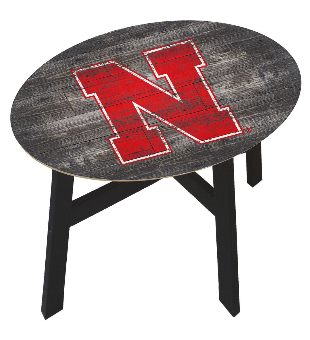 Nebraska Cornhuskers Distressed Wood Logo Side Table