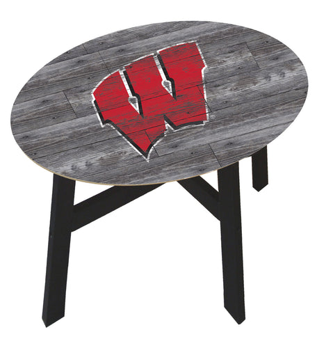 Wisconsin Badgers Distressed Wood Logo Side Table