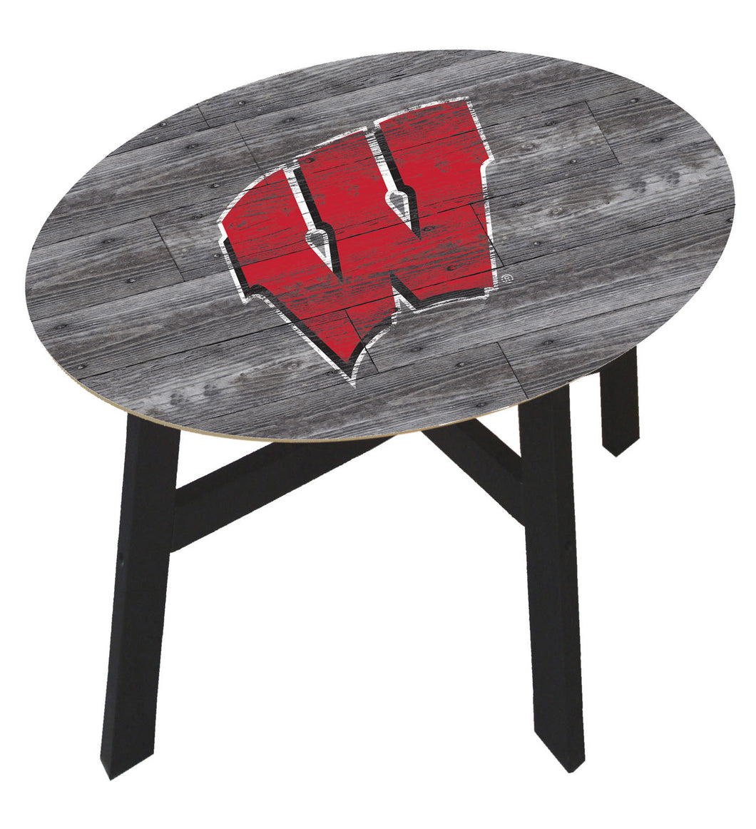 Wisconsin Badgers Distressed Wood Logo Side Table