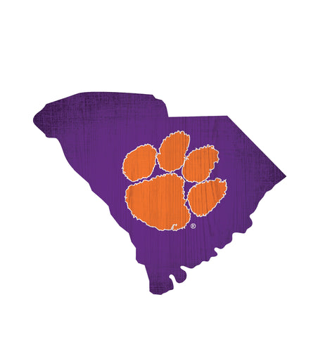 Clemson Tigers State Wood Sign