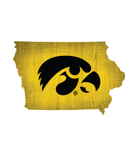 Iowa Hawkeyes State Wood Sign