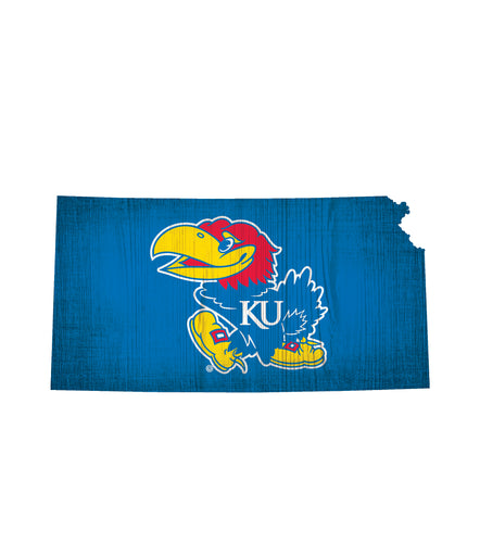 Kansas Jayhawks State Wood Sign