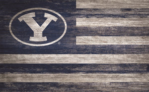 BYU Cougars Distressed Flag Sign - 11"x19"