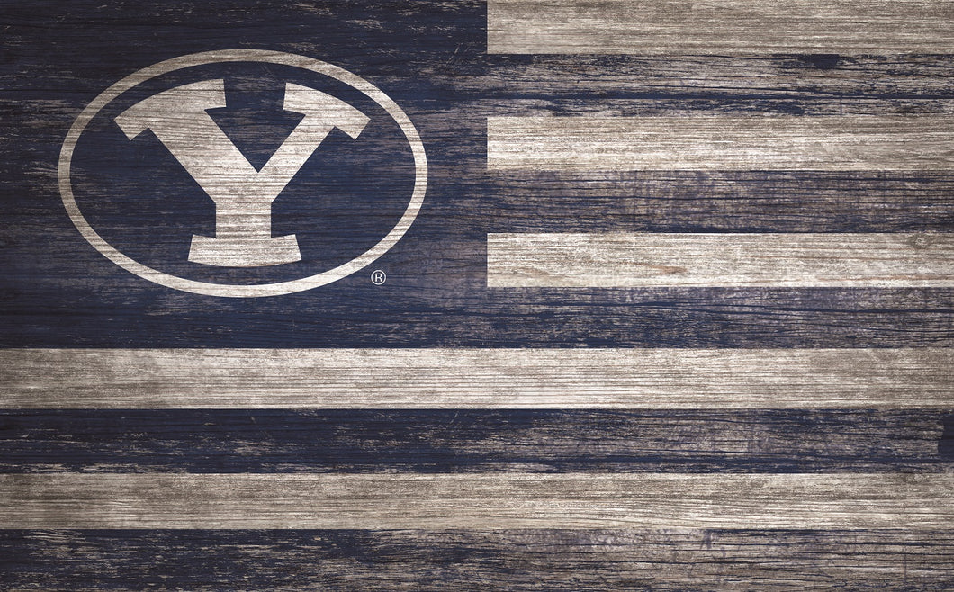 BYU Cougars Distressed Flag Sign - 11