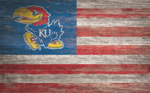 Kansas Jayhawks Distressed Flag Sign - 11"x19"