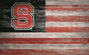 NC State Wolfpack Distressed Flag Sign - 11"x19"