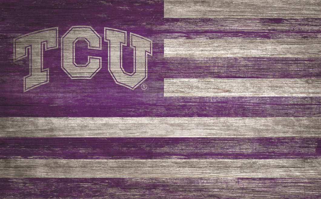 TCU Horned Frogs Distressed Flag Sign - 11