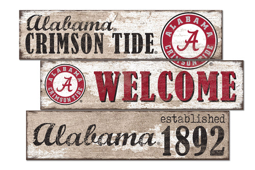 Alabama Crimson Tide Welcome 3 Plank Wood Sign