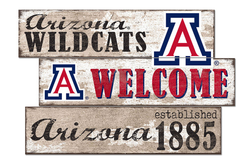 Arizona Wildcats Welcome 3 Plank Wood Sign